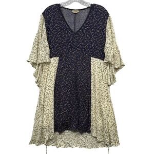 Anama Women's Floral Print Tunic Top V Neck Ruffle Sleeve Boho Cottage Core L